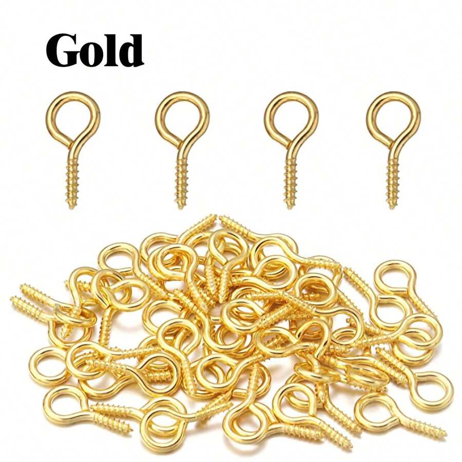 100pcs Fashionable Wall Hanging Rings, Bolts, Round Head Closed Loop Screws, Eyelets Hooks, Self-Tapping Nails For DIY Jewelry, Craft Supplies, Photos, Clay And Resin Pendants - Multicolor - View 1