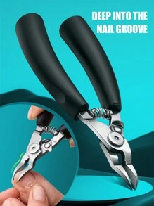 1 件装趾甲剪，厚指甲剪或嵌甲工具，成人不锈钢尖头趾甲剪，带指甲清洁器的钳子，橡胶手柄，黑色' - 黑色 - 查看 3