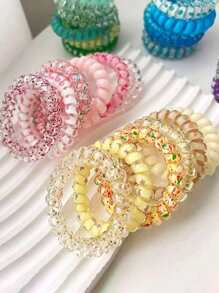 12pcs/6pcs Ladies Elastic Coil Hair Band, Wrinkle-Free Telephone Line Hair Band, Suitable For Thick Hair And Thin Hair Casual Hair Band, Elastic Band-Hair Accessories With Interesting Patterns And Designs, Sweet And Fresh Hair Bands, Durable, Ladies Casual Hair Accessories, Gifts & Photo Props, Spiral Hair Bands, Elastic Coil Hair Bands, Wedding Bride Gifts, Companion Gifts, Bridesmaid Gift Box Decorations, Valentine's Day Party Gifts. Home Bathroom Decor Fall Decor