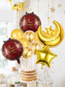 10 件开斋节气球套装 - 各式月亮、星星和铝箔气球，适用于斋月庆祝活动，通用派对装饰，铝箔和乳胶气球组合，无需电源 - 查看 1