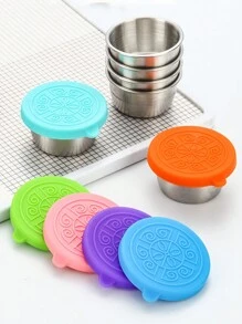 1pc Seasoning Cup Leak Proof Dipping Sauce Cup,Stainless Steel Condiment Dishes,Covered Salad Dressing Container,Stainless Steel Small Seasoning Container With Lid,Reusable Salad Dressing Box Container, Leak Proof Salad Dressing Container - Multicolor - View 2