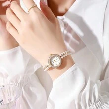 复古时尚休闲珠宝珍珠手链手表，女士情人节、母亲节礼物，合金表壳 - 均碼-十二鑽表面 - 查看 7
