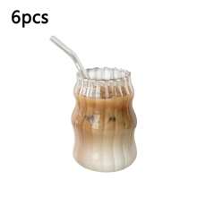 6pcs 550ml Striped Glass Coffee Cup (Without Straw), Creative Wavy Shaped Glass Cup, Aesthetic Coffee Cup, Summer Juice Glass, Transparent Cold Beverage Tumbler, Unique Minimalist Drinkware, Ideal For Iced Coffee, Milk Tea, Water, Home & Office Use, Perfect Gift, Beautiful Mother's Day Gift For Friends, Colleagues, Mom,For Household Use, Suitable For Women, Drinking Beverages Such As Milk Tea Cups And Coffee Cups - 透明條紋玻璃杯 - 查看 6