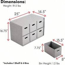 Linen Cube Organizer Shelf W/ 6 Storage Fabric Bins - Foldable & Durable - Toys, Clothes, Towels - Collapsible Cubby For Kids Room, Dorm, Closet, Bedroom - Large Shelving Cubbies - Grey