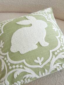 1 buah Sarung Bantal Hias Bordir Kelinci Hijau Paskah, Sarung Bantal Motif Bunga Musim Semi, Cocok untuk Dekorasi Dalam Ruangan, Sarung Bantal Musim Semi/Panas, Isian Bantal Tidak Termasuk - Hijau - View 8