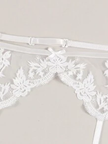 Đai garter rỗng thoáng khí ren gợi cảm họa tiết hoa kim loại trong suốt & trang trí ngọc trai cho nữ - trắng - Xem 3