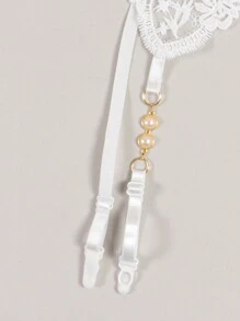 Đai garter rỗng thoáng khí ren gợi cảm họa tiết hoa kim loại trong suốt & trang trí ngọc trai cho nữ - trắng - Xem 5