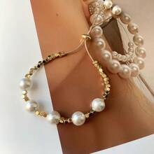 1 件，手工制作的心形手链珍珠贝壳珠手链可调节编织吊饰流苏宗教手链女士