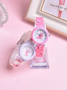 2pcs/Set Girls' Butterfly Soft Silicone Strap Quartz Watch, Creative Pattern Student Wristwatch - Multicolor - View 9