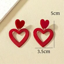 1 Pair Fashionable Elegant Hollow Heart Shaped Minimalist Unisex Earrings, Suitable For Daily Wear And Gifts For Valentine's Day, Mother's Day,Mom,Mother,Mother's Day,Gift - Red - View 4