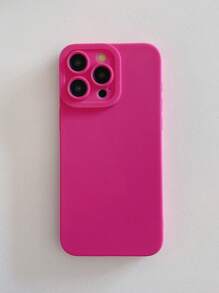 1pc Magenta Solid Color Phone Case, Lens Protection Phone Case, Compatible With IPhone & Galaxy - Hot Pink - View 9