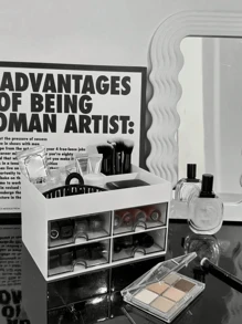 1pc Makeup Storage Box, Desktop Organizer With Drawer, Multi-Grid Large Capacity Cosmetic Display Case, Makeup Brush Holder, Suitable For Storing Lipstick, Jewelry, Manicures, Skincare Product, Bathroom Vanity Organiser, Dressing Table Decor, Stationery Container, Back-To-School Supplies, Holiday Gift, Christmas Present