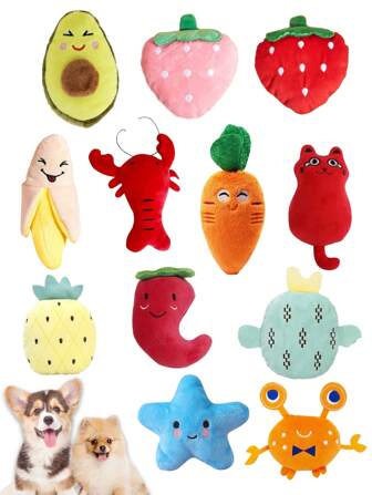1pc Random Cute Pet Plush Doll, Cartoon Banana Chewing Squeaky Crinkle Doll, Suitable For Cats And Dogs