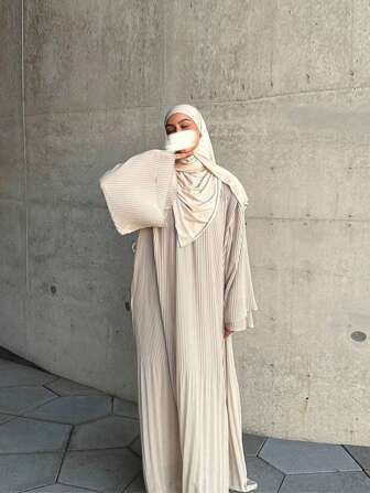 Dubai Pullover Robe Chiffon Pleated Dress Solid Color Women's Wear,Modest