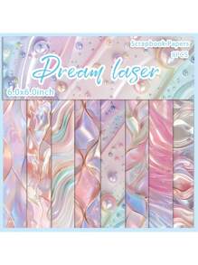 8 Sheets Pink Laser Faux Pearl Scrapbook Paper, Scrapbooking Supplies,Craft Paper,Junk Journal Paper,Decoupage Paper For Bullet Journal,Card Making,DIY Art Crafts Collages,School Supplies,Back To School