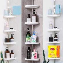 Adjustable Bathroom Corner Shelf Up To 3.20 Meters With 4 Metal Shower Box Trays - trắng - Xem 1