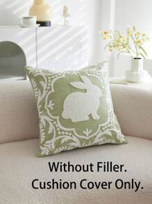 1 buah Sarung Bantal Hias Bordir Kelinci Hijau Paskah, Sarung Bantal Motif Bunga Musim Semi, Cocok untuk Dekorasi Dalam Ruangan, Sarung Bantal Musim Semi/Panas, Isian Bantal Tidak Termasuk - Hijau - View 3