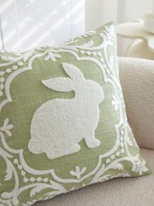 1 buah Sarung Bantal Hias Bordir Kelinci Hijau Paskah, Sarung Bantal Motif Bunga Musim Semi, Cocok untuk Dekorasi Dalam Ruangan, Sarung Bantal Musim Semi/Panas, Isian Bantal Tidak Termasuk - Hijau - View 5