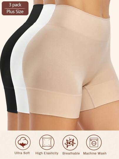 3pcs Plus Size Women's Seamless Cycling Shaper Shorts, Comfortable Smooth Sport Yoga Boxer Briefs, Shorts