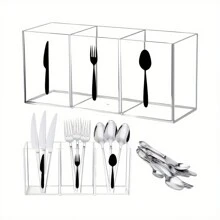 1 pieza Caja multiusos y multicolor con 3 compartimentos, estante de almacenamiento de utensilios de cocina, caja para cubertería de 3 rejillas, organizador de almacenamiento grande para cubiertos, apto para servilletas, cucharas, tenedores, cuchillos y suministros de cocina