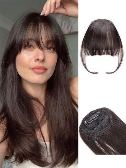 قطعة واحدة استعاضة للشعر الطبيعي المقاوم للحرارة من شعر تركيبي، قصات شعر صناعية للنساء والفتيات بغرة قصيرة طبيعية سوداء أو بنية، لطبقات الغرة، إكسسوارات غرة شعر للاستخدام اليومي، للاحتفالات والسنة الجديدة