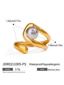 Uworld 1Pc French Hollow Asymmetrical Open Ring Line Design Personalized Creative Stainless Steel Ring 18K Gold-Plated Women's Modern Minimalist Ring Suitable For Daily Wear HHoliday Party Festival Etc. - Metal Ball Design - View 15