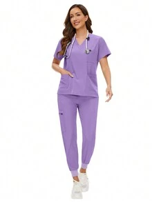 Chirurgische Uniformen Damen Kasack Set Krankenschwester Beauty Salon Arbeitskleidung Klinik Kasack Hose Sets Spa Arzt Pflege Klinik Anzug Frühling - Mauve - Übersicht 8