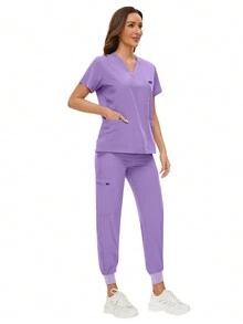 Chirurgische Uniformen Damen Kasack Set Krankenschwester Beauty Salon Arbeitskleidung Klinik Kasack Hose Sets Spa Arzt Pflege Klinik Anzug Frühling - Mauve - Übersicht 7