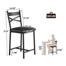 mteryoing Bar Stools Set Of 2/4, PU Upholstered Bar Chairs, Kitchen Island Chairs With X-Shaped Backrest And Metal Footrest, Black Counter Height Chairs For Dining Room, Coffee Shop - Set of 2-Black - 查看 7