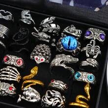 10/20pcs/Pack Retro Punk Style Owl & Snake Rings, Fashion Animal Shape Finger Rings, Jewelry Gift For Party & Holiday