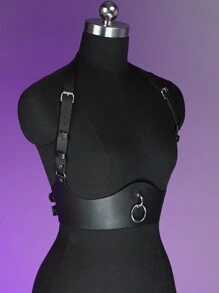 1pc Women Gothic Style PU Leather Corset Waist Belt, Fashionable Suspender Belt For Daily Outfit - Black - View 6