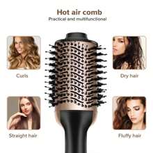 1 Pc Multifunctional Hot Air Comb,4-In-1 Hot Air CombHair Dryer, For Hair Curler & Straightener, Puffy Hairstyling,One-Step Volumizer Hair Dryer And Styler,Less Frizz, More Shine And Less Heat Damage For Salon-Style Blowouts Black/Pink