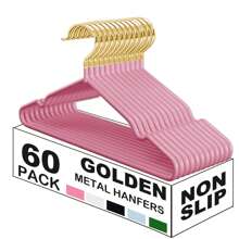 100/60/30/20/10/1pc Non Slip Hanger, Golden Metal Clothes Hangers Space Saving, Heavy Duty Rubber Coated Wire Hanger For Coat, Shirt, Dress, Pants-Wardrobe Organiser