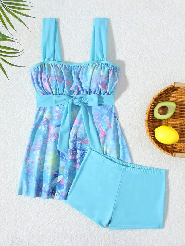 Abito da spiaggia estivo alla moda con stampa floreale, costume da bagno da donna con design annodato