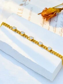 Bộ trang sức vòng cổ và vòng tay đính đá Rhinestone hình trái tim bằng thép không gỉ, thời trang và đa năng, thích hợp để đeo hàng ngày, làm quà tặng - vàng - Xem 6