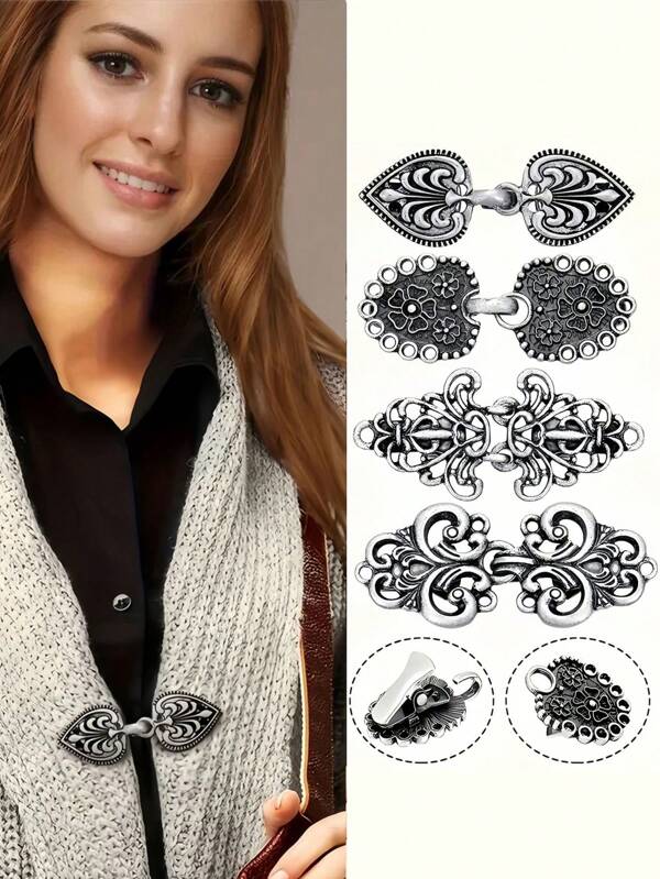 3pcs/4pcs Vintage Women Sweater Clip - Elegant Cardigan & Dress Buttons, Scarf Fastener, Shawl Pins, Fits Dresses & Knitwear Accessories, Silver Metal Brooch