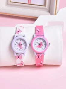 2pcs/Set Girls' Butterfly Soft Silicone Strap Quartz Watch, Creative Pattern Student Wristwatch - Multicolor - View 10