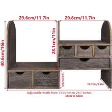 Expandable Wooden Desktop Organizer Rack, Suitable For Office Supplies, Extendable Book Storage Shelf, Fixed Partition Support, Coffee Color - Brown - View 3