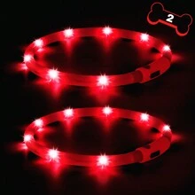 2-Pack LED Dog Collar, Light Up Dog Collars For Small Medium Large Dogs, Cuttable Dog Glow Collar, Glow In The Dark Dog Lights For Night Walking - Red - View 2
