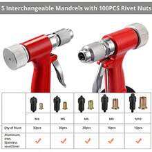Proster Pneumatic Duty Air Hydraulic Rivet Nut Gun Set M4 M5 M6 M8 M10 Capacity Rivet Nut Tool With 100 PCS Nut And Storage Box - Red1 - View 3