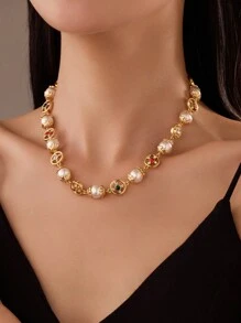 1 件复古高档串珠项链，镀金金属 18K 金，奢华典雅，适合作为节日、生日、情人节礼物、妈妈、母亲、母亲节、礼物 - 彩色 - 查看 14