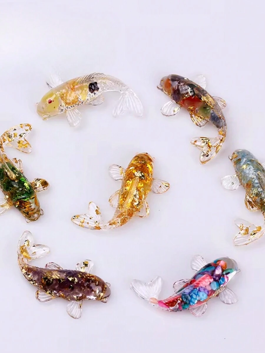 1个迷你小鱼桌面摆件，复古个性化锦鲤鱼，微景观树脂工艺品，适合作为送给朋友的小礼物 - 彩色 - 查看 1