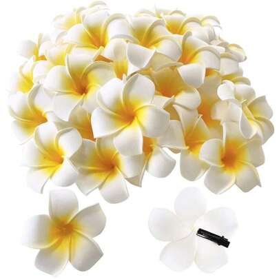 White Foam Hawaiian Frangipani Artificial Plumeria Flower Hat Hair Clips For Home Bridal Wedding Tropical Party Beach Vacation Decoration