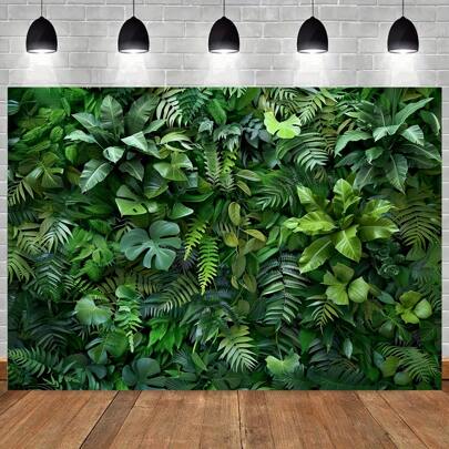 1pc Multi-Use Green Polyester Greenery Photography Background, No Power Needed, Lifelike Forest Fabric Wall Art, Suitable For Wedding, Party, Birthday, Outdoor Event, Home Office Decor, Universal Backdrop