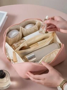 1 túi đựng đồ trang điểm PU dung tích lớn, túi đựng mỹ phẩm, túi đựng đồ vệ sinh cá nhân du lịch di động đựng cọ trang điểm, phấn mắt, son môi, chăm sóc da, bàn chải đánh răng, xà phòng, lược chải tóc, đồ trang sức, đồ điện tử nhỏ - Hồng - Xem 3