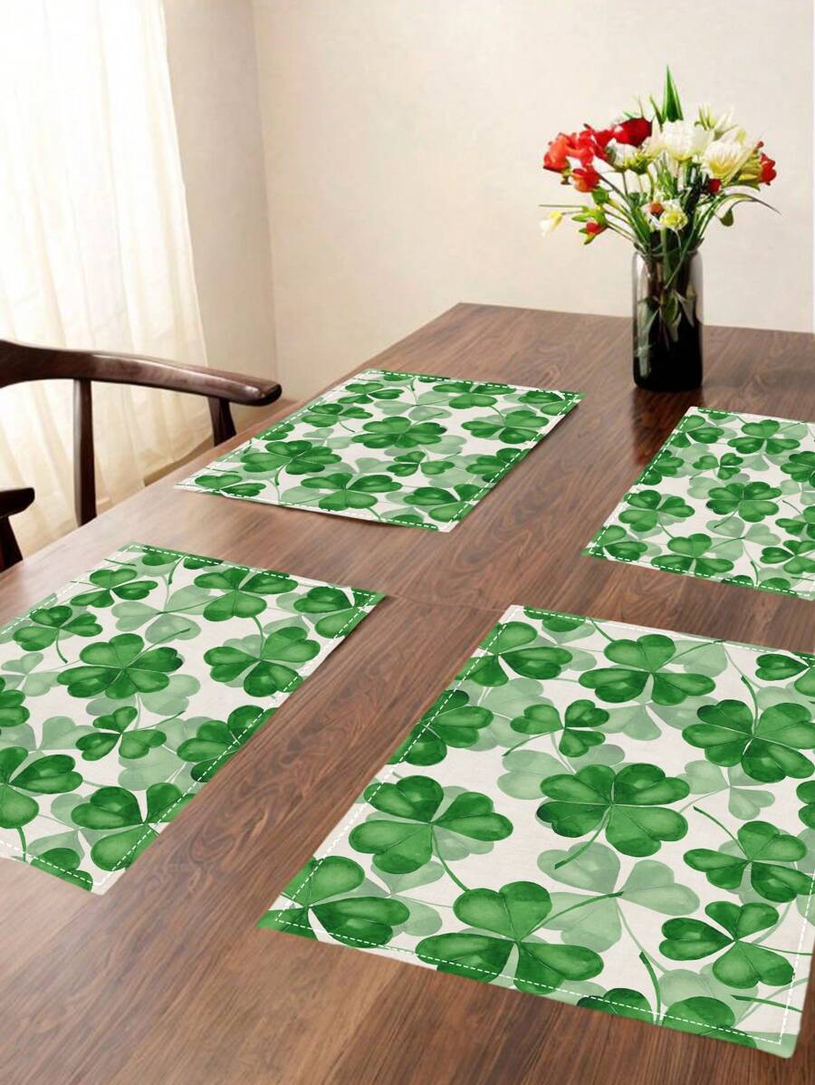 4 Piezas Individuales de San Patricio con Trébol de la Suerte, individuales de mesa adecuados para restaurante y cocina