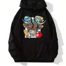 Cute Bow Cow Print Hoodie, Versatile Drawstring Kangaroo Pocket Hoodies Sweatshirt, Women's Clothing