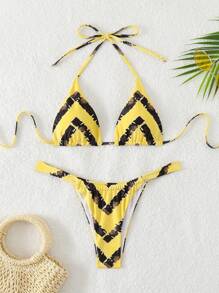 LUCKY HOLIDAY 时尚性感绑带三角比基尼泳装套装，适合夏季海滩度假