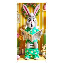 1 件涤纶复活节兔子装饰门横幅，35.43 * 70.87 英寸，兔子设计背景，家庭户外草坪门廊庭院装饰，春新年复活节狂欢派对横幅 - 彩色 - 查看 5