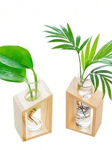 Christmas Decorations 1/2pcs Minimalist Home Office Desk Hydroponic Plant Test Tube Glass Vase,Crystal Glass Test Tube Vase In Wooden Stand Flower Pots For Hydroponic Plants Home Garden Decoration